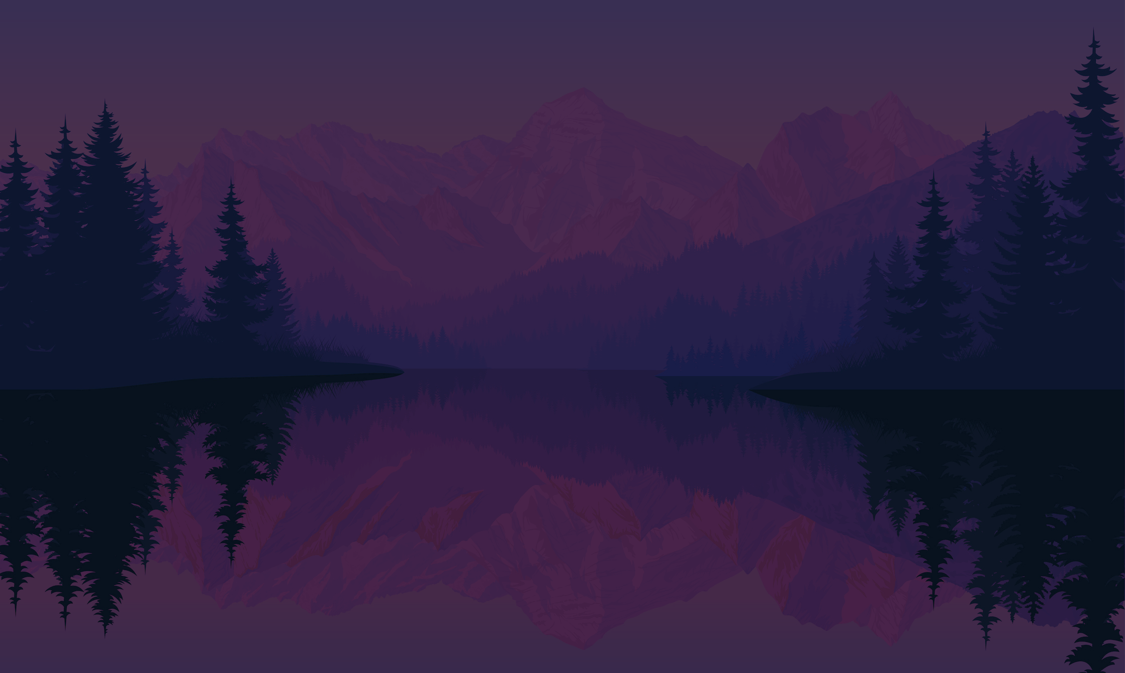 Purple mountain landscape with lake reflection at dusk