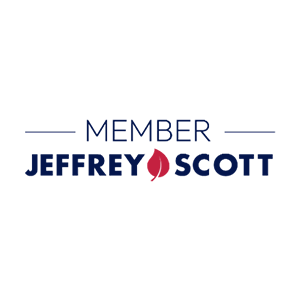 Blue logo with red flame icon